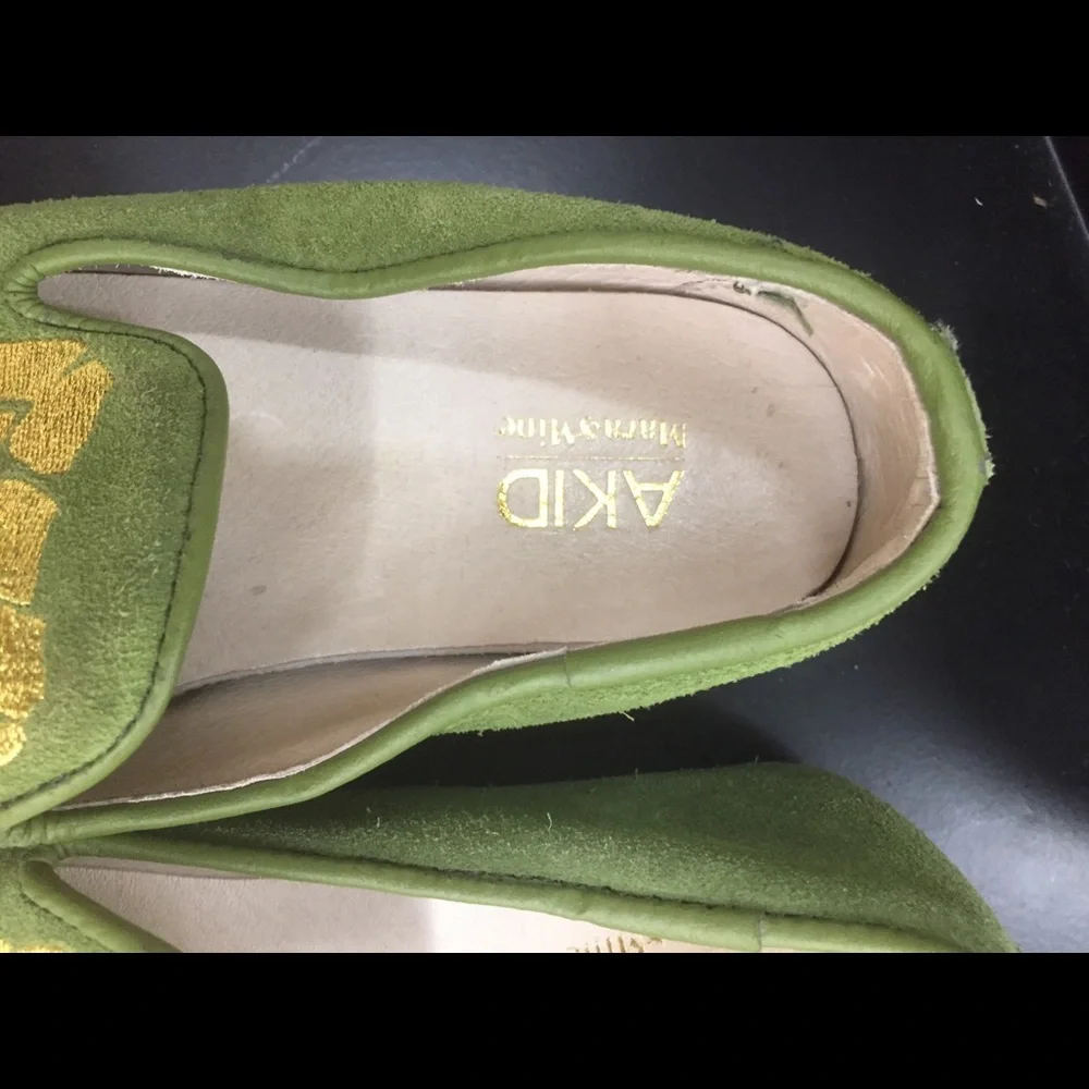 🎃 AKID + Anthro GreenGold Suede Loafer Size Child 13 Unisex Halloween Costum…